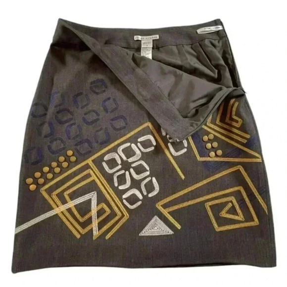 Peter Nygard Women's Gray Embroidered Geometric Straight Skirt Size-8 - Picture 5 of 9